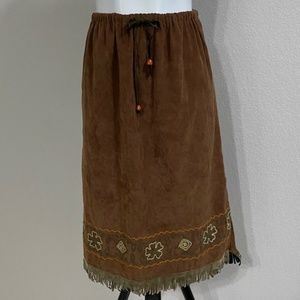 Vintage Embroidered Boho Faux Suede Skirt